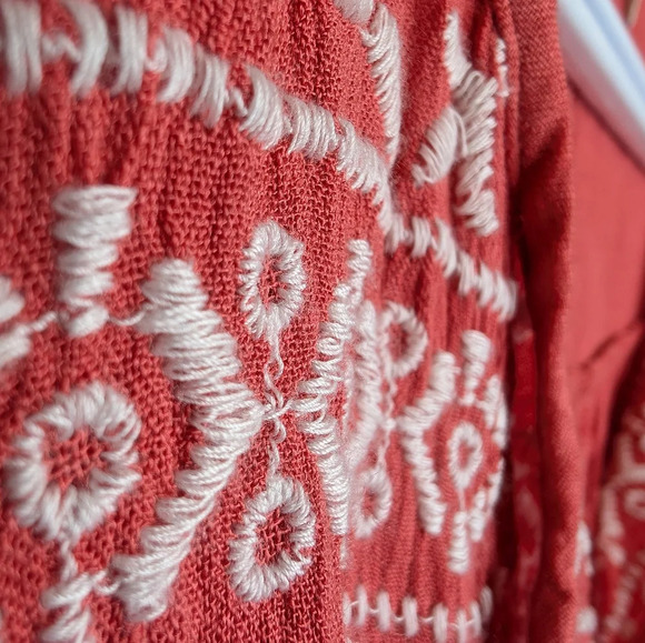 NWT St. Johns Bay Dark Coral White Embroidered Boho Tunic Top 0X Womens - Picture 10 of 10